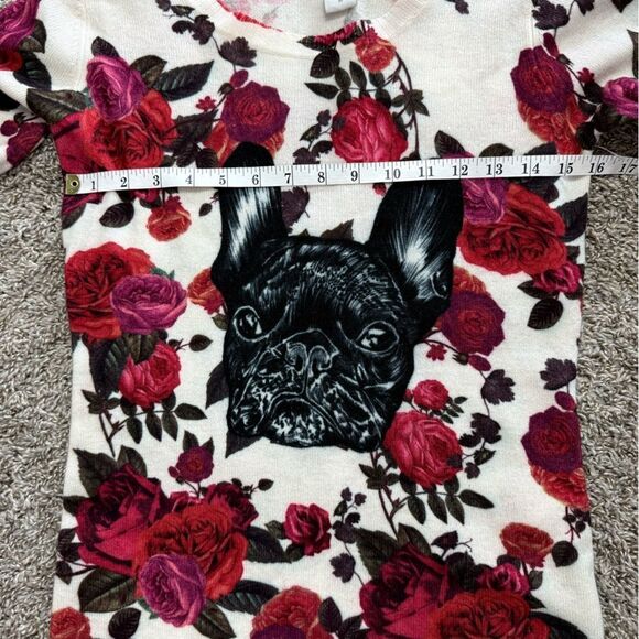 Oats Cashmere Floral & French Bull Dog Black & White Sweater - Picture 4 of 5